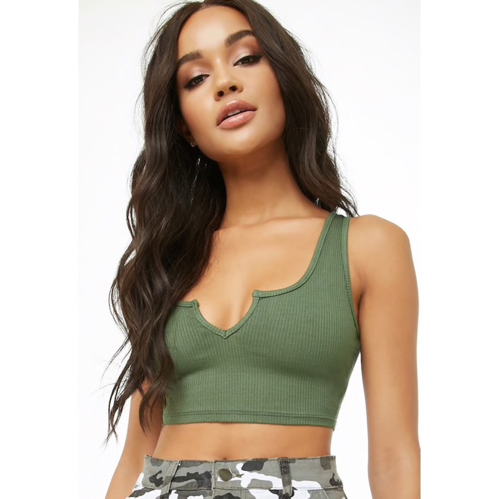 Ribbed Knit Green Crop Top